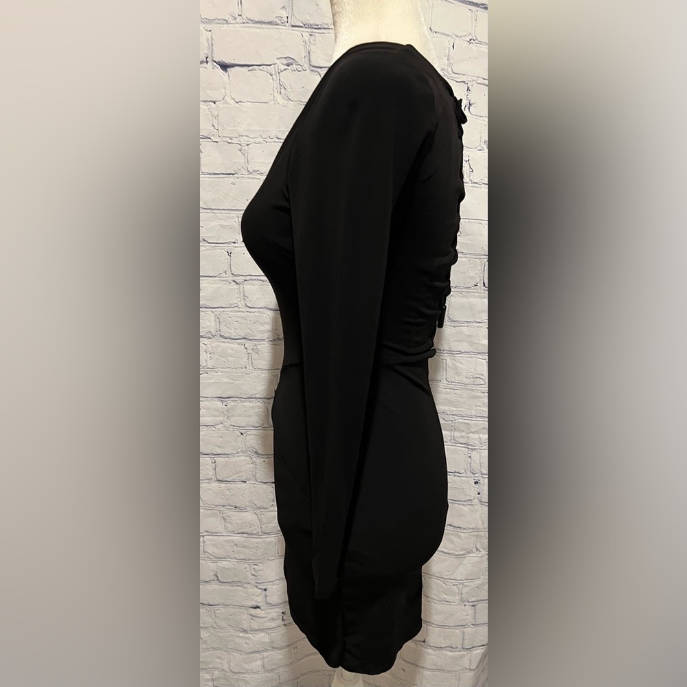 Kendall + Kylie Black Lace Up Long Sleeve Dress Size 6 - Picture 4 of 7